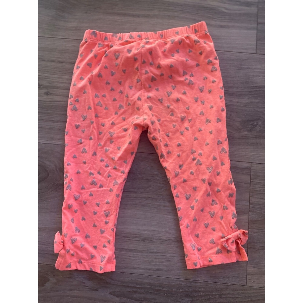 Lightning Bug Girls Capri Leggings Neon Coral Glitter Heart Print Bows Size 5